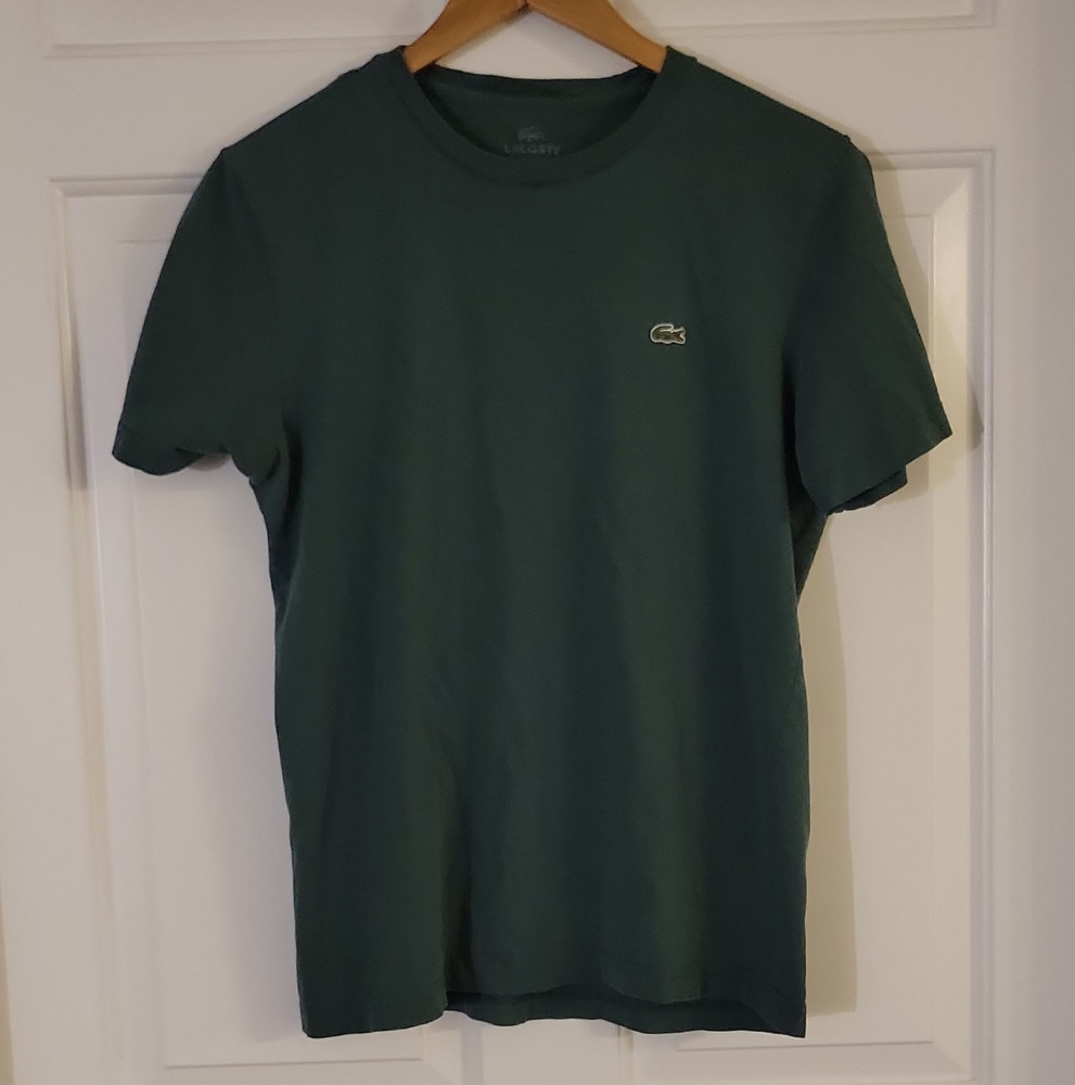 Lacoste Men’s Short Sleeve Crew Neck Logo T-Shirt Green Cotton Jersey Size 4