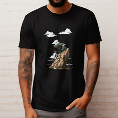 Cliffside Tree Ocean Landscape Nature Art Minimalist Outdoor Graphic T-Shirt