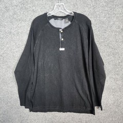 Sean John Mens Henley T-Shirt 2XL Black 100% Cotton Round Neck Long Sleeve