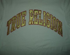 True Religion Metallic Gold Spellout Logo White Shirt Men’s Adult Large L