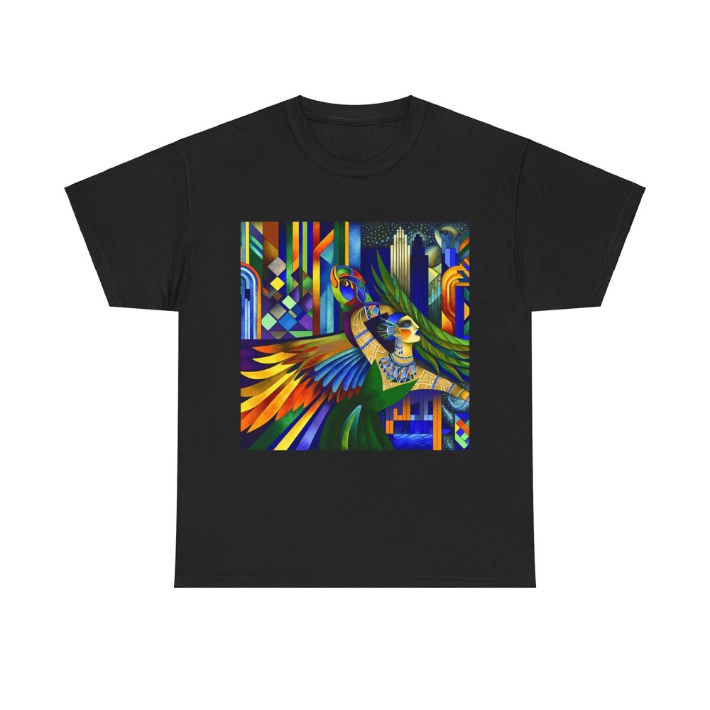 Unisex Adult T Shirt Vibrant Art Deco Woman-Bird Vintage Style Graphic Tee Fun