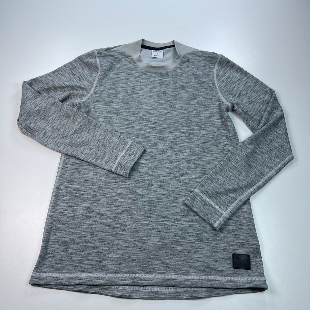 Gymshark Retake Shirt Mens Large Gray Crew Neck Stretch Training Logo Seamless