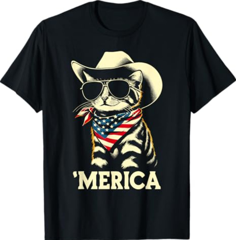 “Merica” Cat 4th of July Patriotic Unisex Graphic T-Shirt NEW