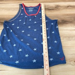 American Eagle Mens XS Blue Star Print Tank Top Patriotic Ringer Athletic Fit