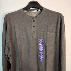 Members Mark Mens XXL Thermal Henley Shirt Charcoal Grey Waffle Knit New