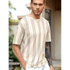 NEW SHEIN Men 1pc Vertical Striped Drop Shoulder Tee Size L
