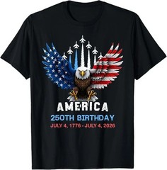 250 Years 1776 2026 Birthday Eagle Jets Flag 4th of July Men T-Shirt