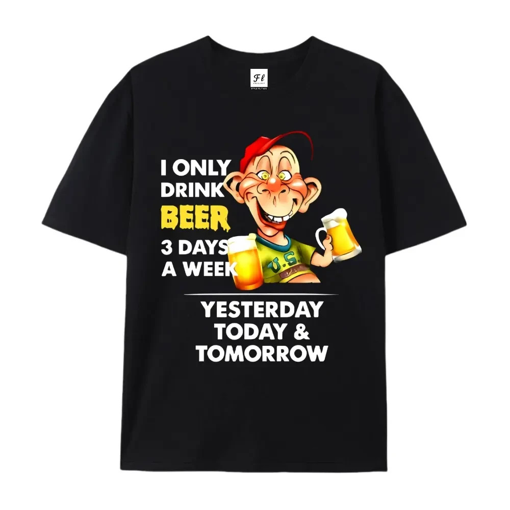 “I Only Drink for 3 Days” Funny Unisex Cartoon Graphic Casual Cotton T-shirt