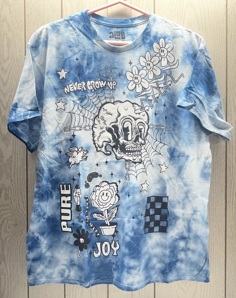 ALAB Never Grow Up Tie Dye Collage Men’s XL Graphic T-Shirt NWOT