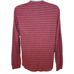 Marine Layer Mens M/L Double Knit Henley Shirt Red Striped Long Sleeve Pullover
