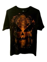 Mens Halloween Fright Night T-Shirt XL Scary Pumpkin Jack O’Lantern Black Tee