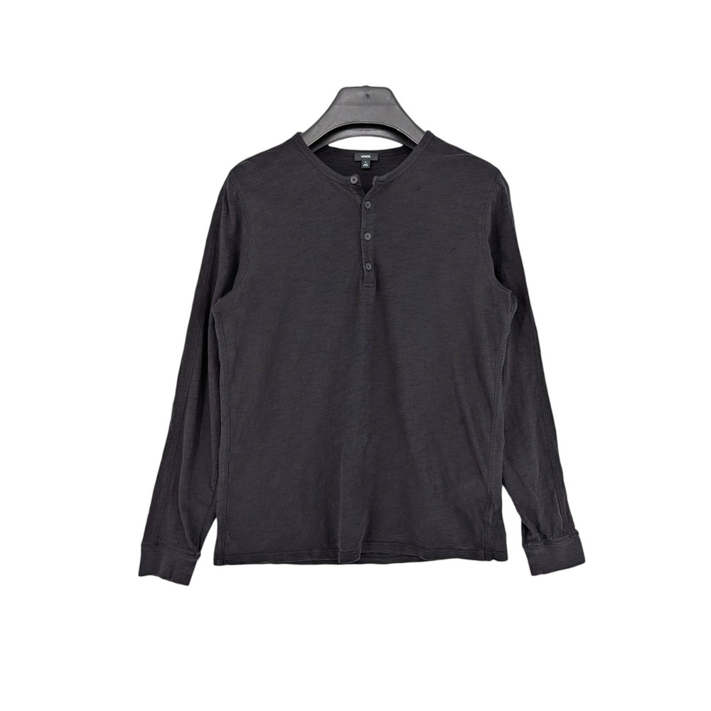 Vince Garment Dyed Henley Shirt Mens Medium Black Long Sleeve Pima Cotton Peru