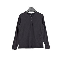 Vince Garment Dyed Henley Shirt Mens Medium Black Long Sleeve Pima Cotton Peru