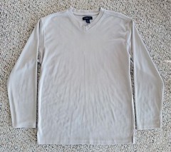 Damante Long Sleeve V-Neck Polyester Ribbed Shirt Beige / Cream, Medium