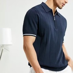 Breathable Men’s Pure Color Short Sleeve Collared T Shirt Polyester Knit