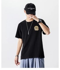 Men Embroidered Dragon T Shirt Chinese Style Streetwear Crew Neck Summer Tee Top