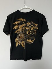 AZTEC SKULL T SHIRT ART TEE Front Back Hits Unique LARGE Neon Black Vision See