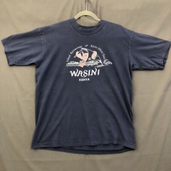 Kenya Africa T-Shirt Vintage Wasini Mens Medium Blue Texprint Short Sleeve Tee