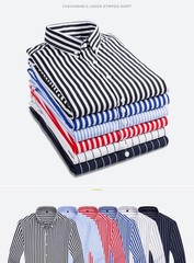 Mens Dress Shirts Long Sleeves Slim Fit Camisas Striped Cotton Casual Shirts Top