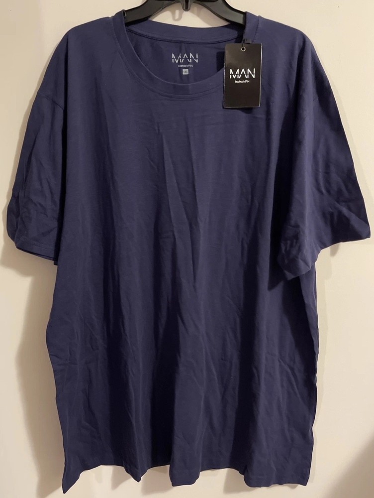 Boohoo Man Mens Size 5xl Dark Blue Crewneck Fitted Short-Sleeve Tshirt NWT! M207