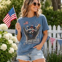 Feral & Free Raccoon Shirt, 4th of July Shirt, Comfort Colors 1717, USA Independ