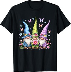 Whimsical Gnome Trio with Flowers and Butterflies T-Shirt