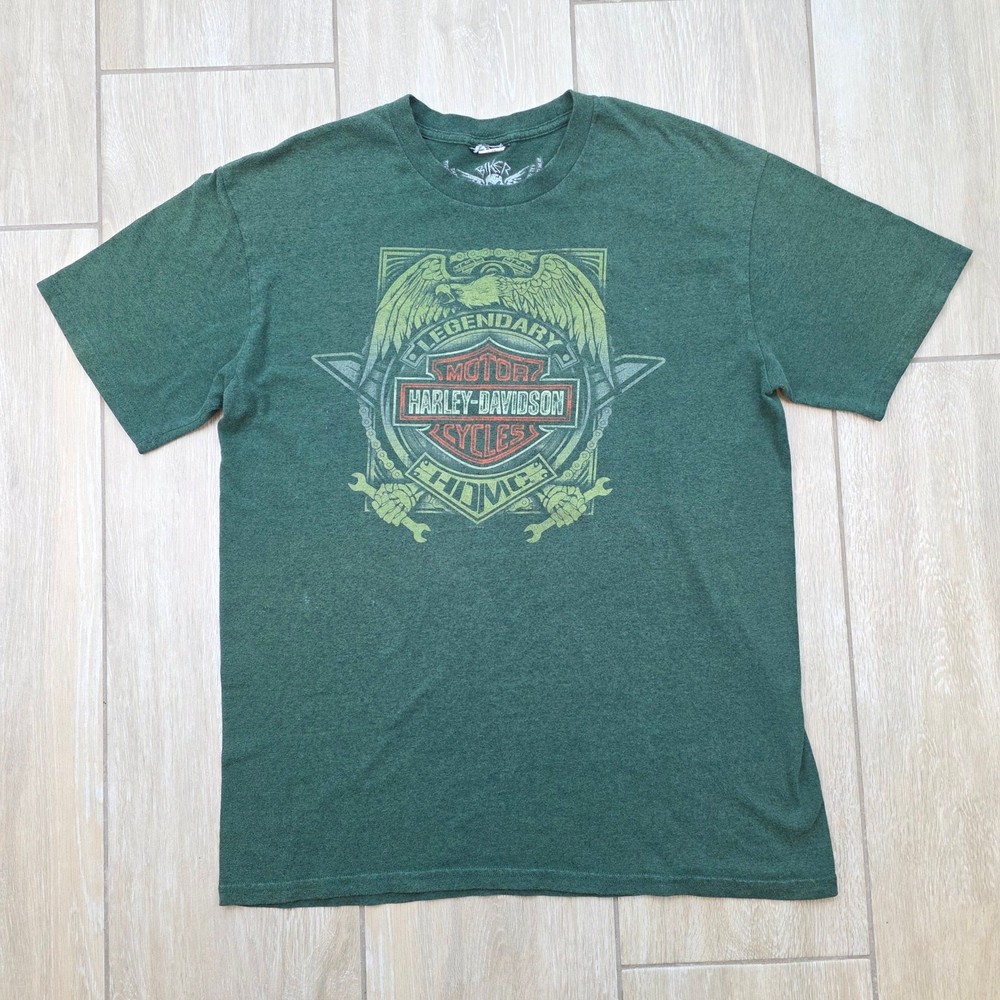 Harley Davidson T Shirt Mens L Green Mile High Aurora CO Dealer Biker Graphic