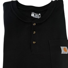 CARHARTT HENLEY SHIRT MENS XLT SHIRT SLEEVE BLACK 100% COTTON CHEST POCKET LOGO