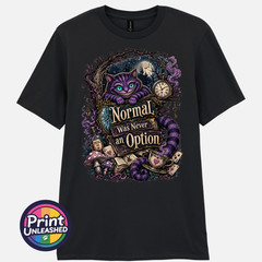 Normal Was Never An Option Tee Funny Grinning Cat Graphic T-Shirt Unisex S-2XL