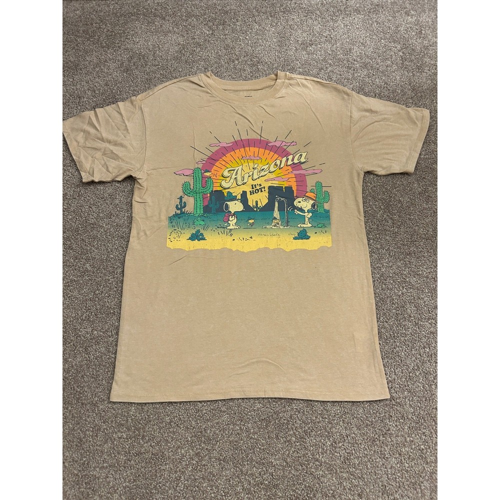 Peanuts Graphic Tee Unisex Small Tan Excellent Arizona Snoopy Woodstock Sunset