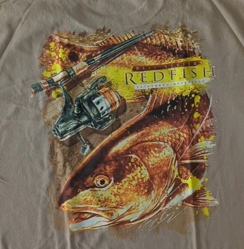 REEL LEGENDS Red Fish T-shirt Double-Sided Graphics L/S Men’s Size XL