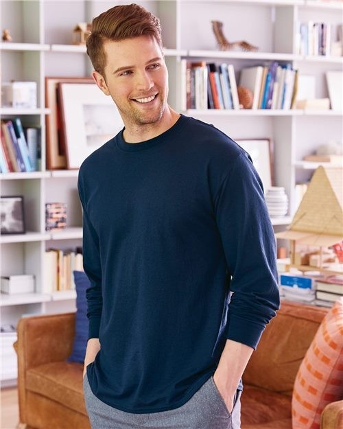 Hanes 5286 Long Sleeve cotton T-Shirt ( 6 Pack) assorted color pack