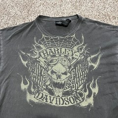 Vtg Harley Davidson Gray Shirt XL Double-Sided Skull Eagle Faded Biker