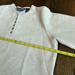 Vtg 90s Shaver Lake Knit Henley Mens S Cream Ribbed Thermal Pullover Sweater