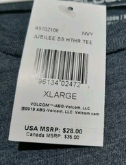 NEW Mens Jubilee SS HTHR TEE Volcom Stone Logo Shirt Extra Large