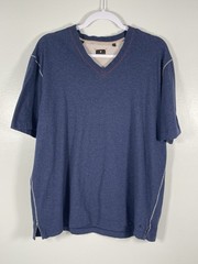 Left Coast Tee Short Sleeve V Neck Mens Large Blue 100% Cotton