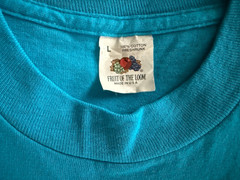 Vintage Fruit of the Loom Pocket T Shirt Large Turquoise Blue Single Stitch