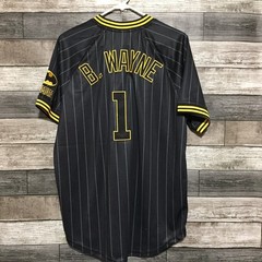 DC Batman Gotham City B. Wayne #1 Jersey Shirt Men’s L Black Pinstripe BoxLunch