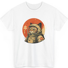 Japanese Minimalist 1950s Retro Space Cat Good Luck Kanji T-Shirt