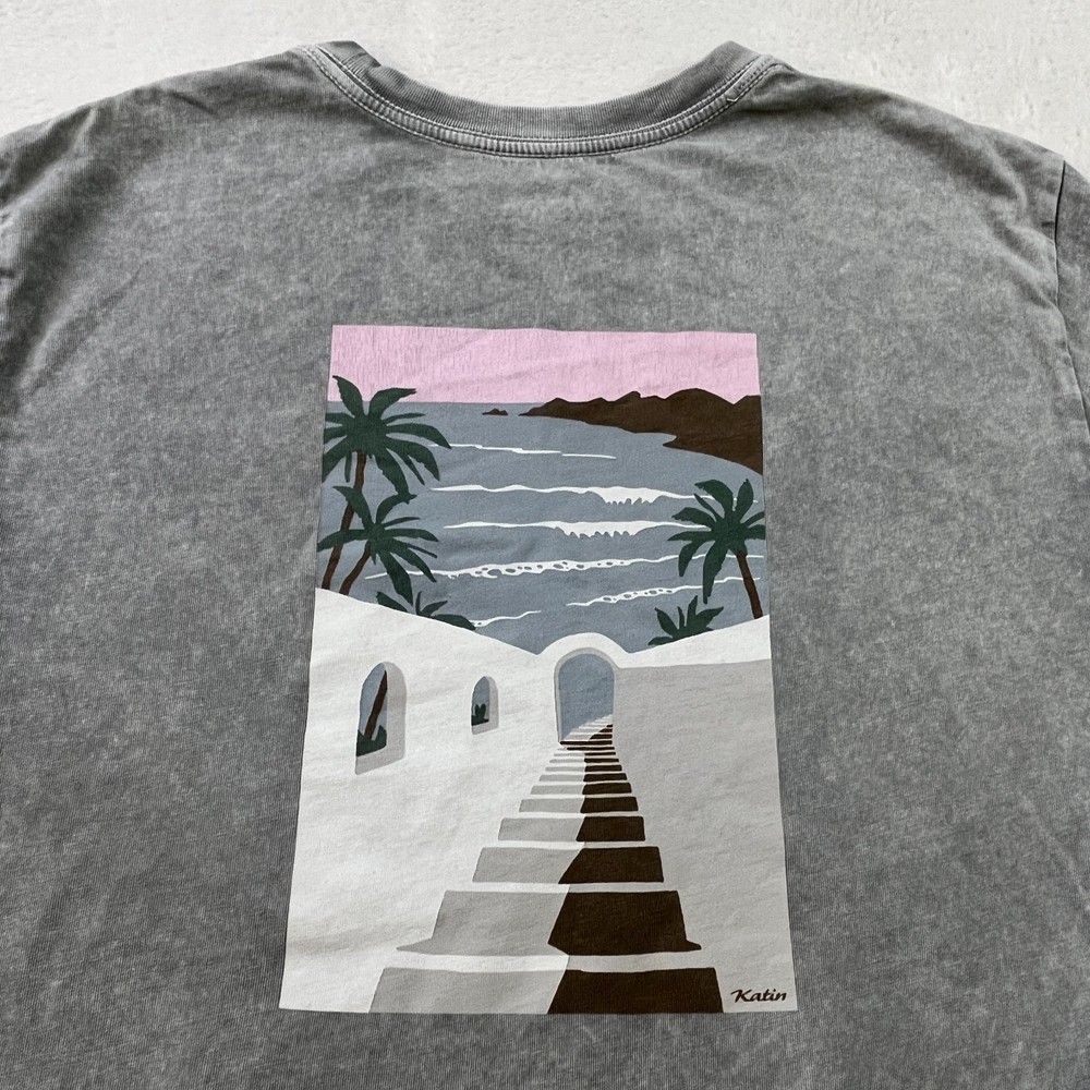 Katin Mens T Shirt Large Gray Palm Tree Stairway Graphic Tee 100% Organic Cotton