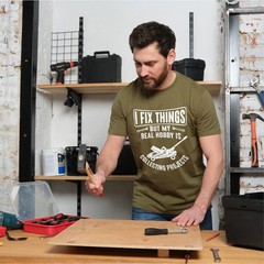 Men’s funny garage diy mechanic T-shirt fix things collect projects Teeshirt