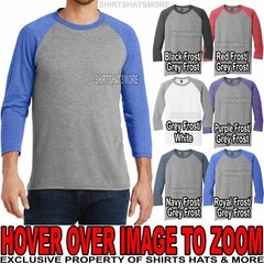 Mens Raglan Tri Blend 3/4 Sleeve Baseball T-Shirt Plain Tee S-XL 2XL,3XL,4XL NEW