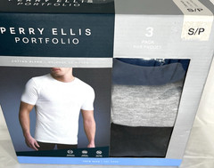 PERRY ELLIS Men’s Crew Neck Tees SZ Small 3-Pk Cotton Blend Stretch Grey Black