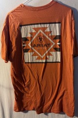 Ariat Mens XL Orange Logo T Shirt Western Ranch Cowboy Casual Tee