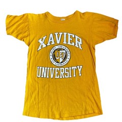 Vintage Champion Xavier University Shirt Mens Medium Yellow Made USA 80s Rare SS