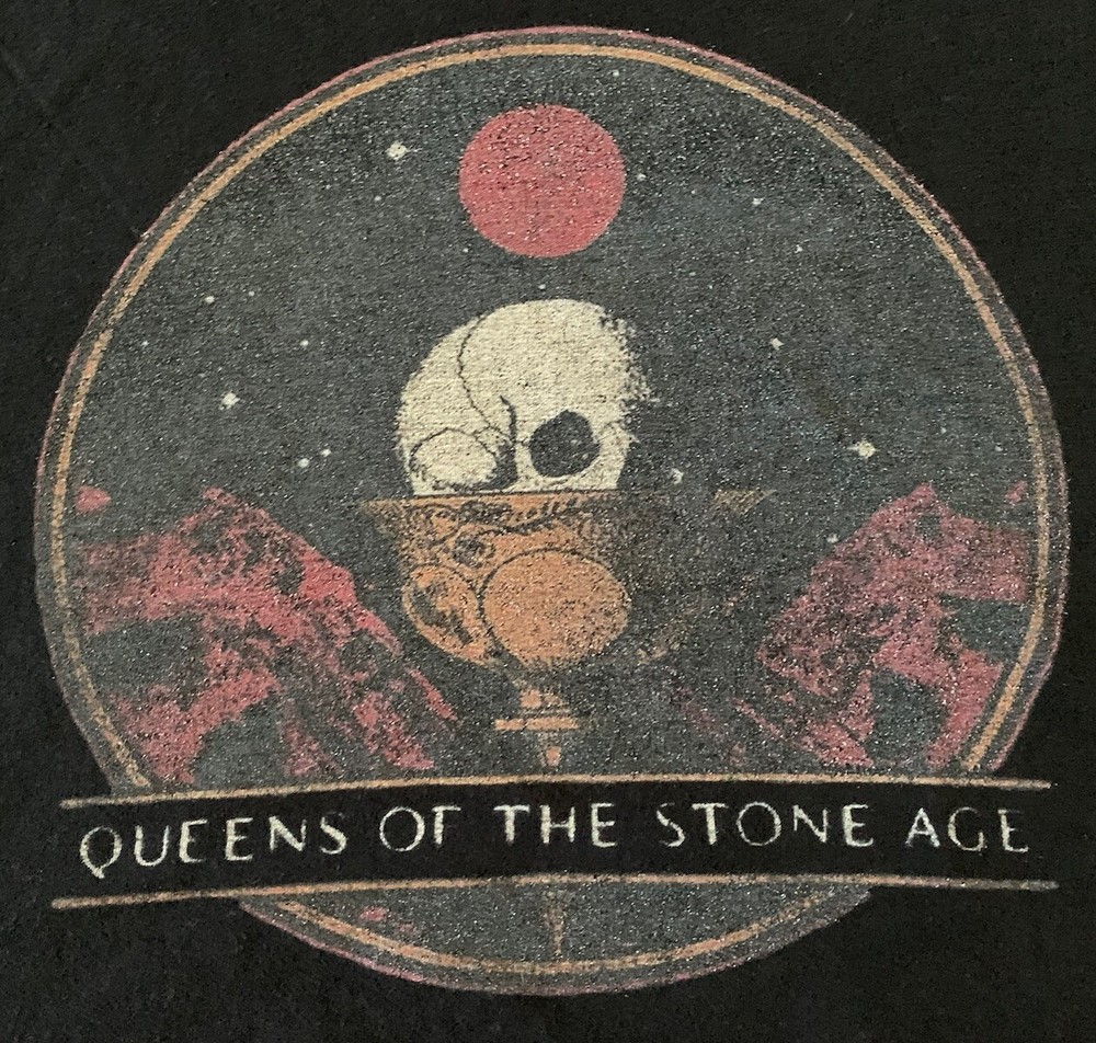 Queens Of The Stone Age Skull Band T-Shirt, Black, Men’s XL, Desert Stoner Rock