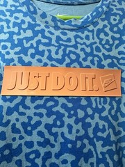 Nike New Shirt Mens L Cerulean Blue Contrast Just Do It Plaque Orange Geometric