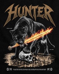 Men’s Vintage Washed Graphic T-Shirt Panther Sword Fire Print Gothic Streetwear