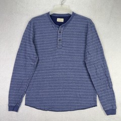 Marine Layer Mens M/L Marge Henley Shirt Blue Striped Long Sleeve Cotton