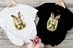 Shamrock & Bunny Print Shirt, St. Patrick’s Day Clover Art Shirt, Irish Day Tee
